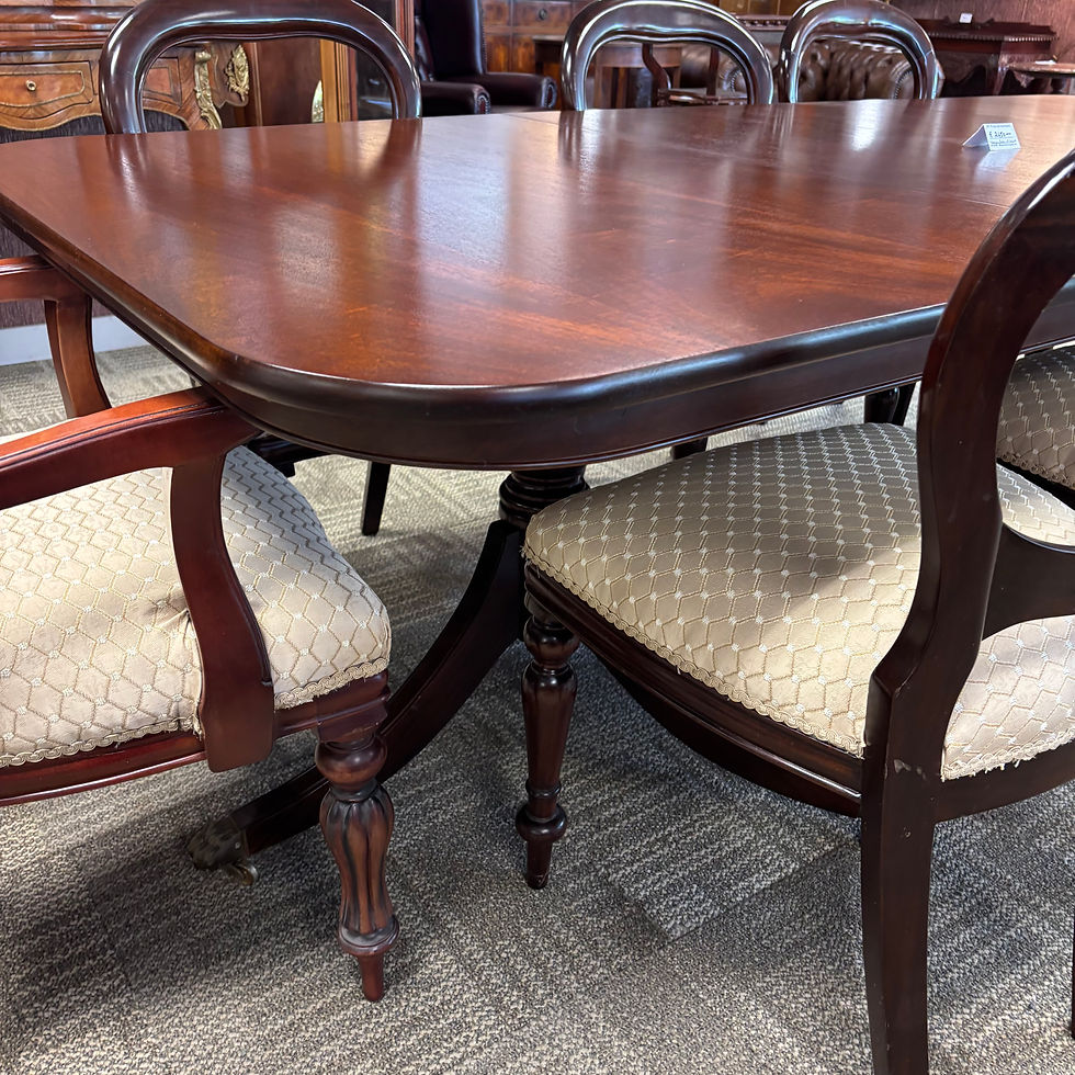 Thumbnail: Beautiful mahogany d-end extendable dining table & 8 chairs