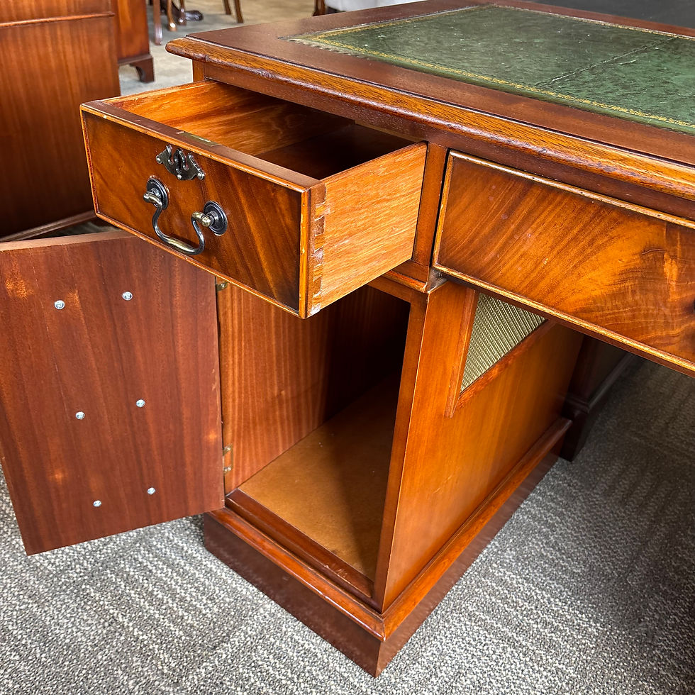 Thumbnail: Mahogany twin pedestal computer writing desk with green leather top