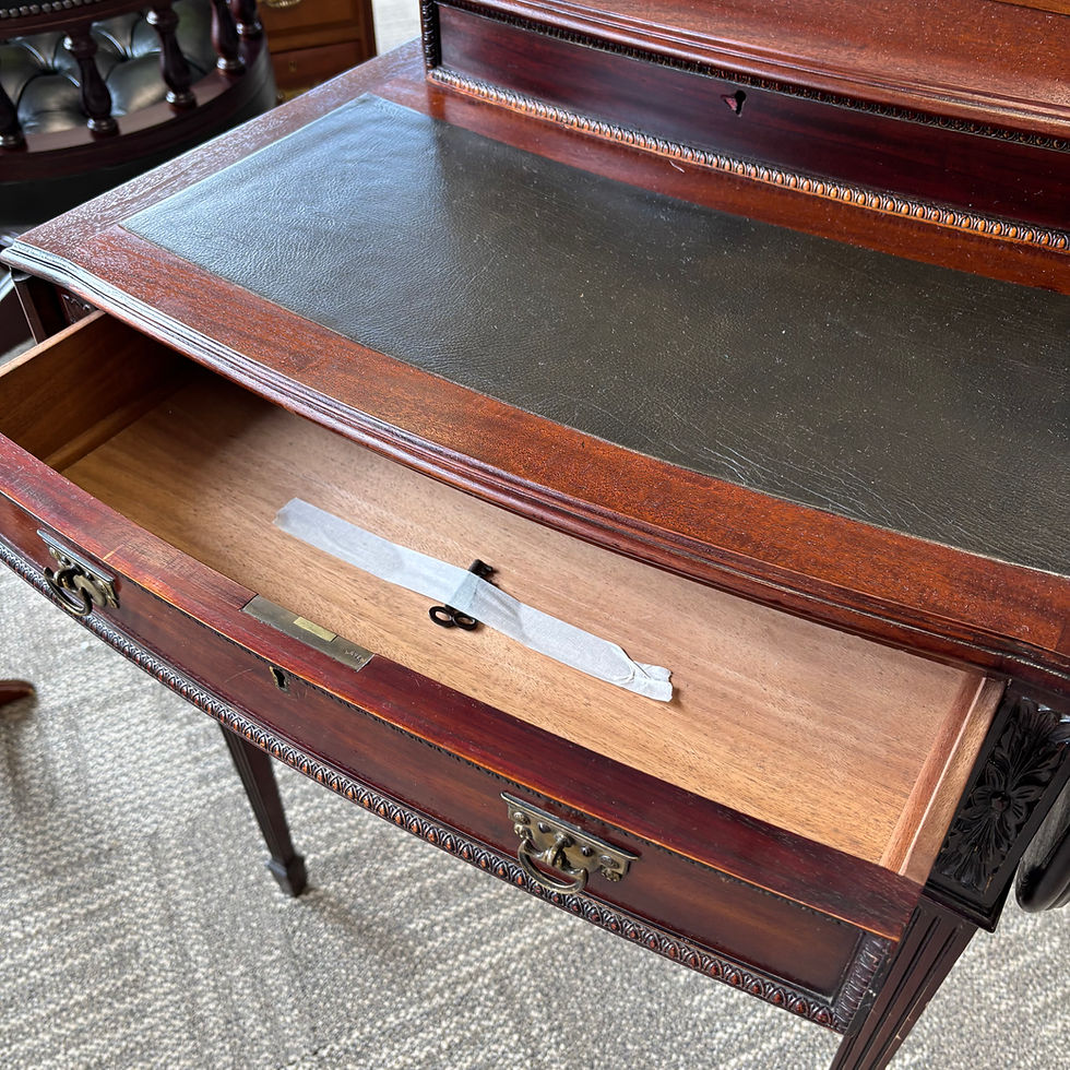Thumbnail: Fabulous Edwardian green leather ladies writing desk table