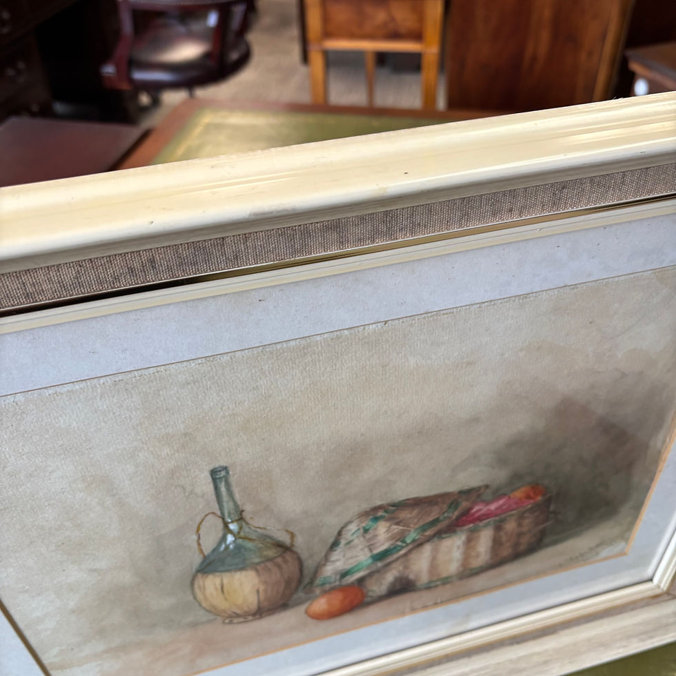 Thumbnail: Early 20th century still life watercolours, depicting a straw wrapped bottle