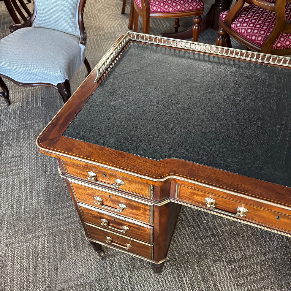 Thumbnail: Quality 19th century French, green leather writing table desk