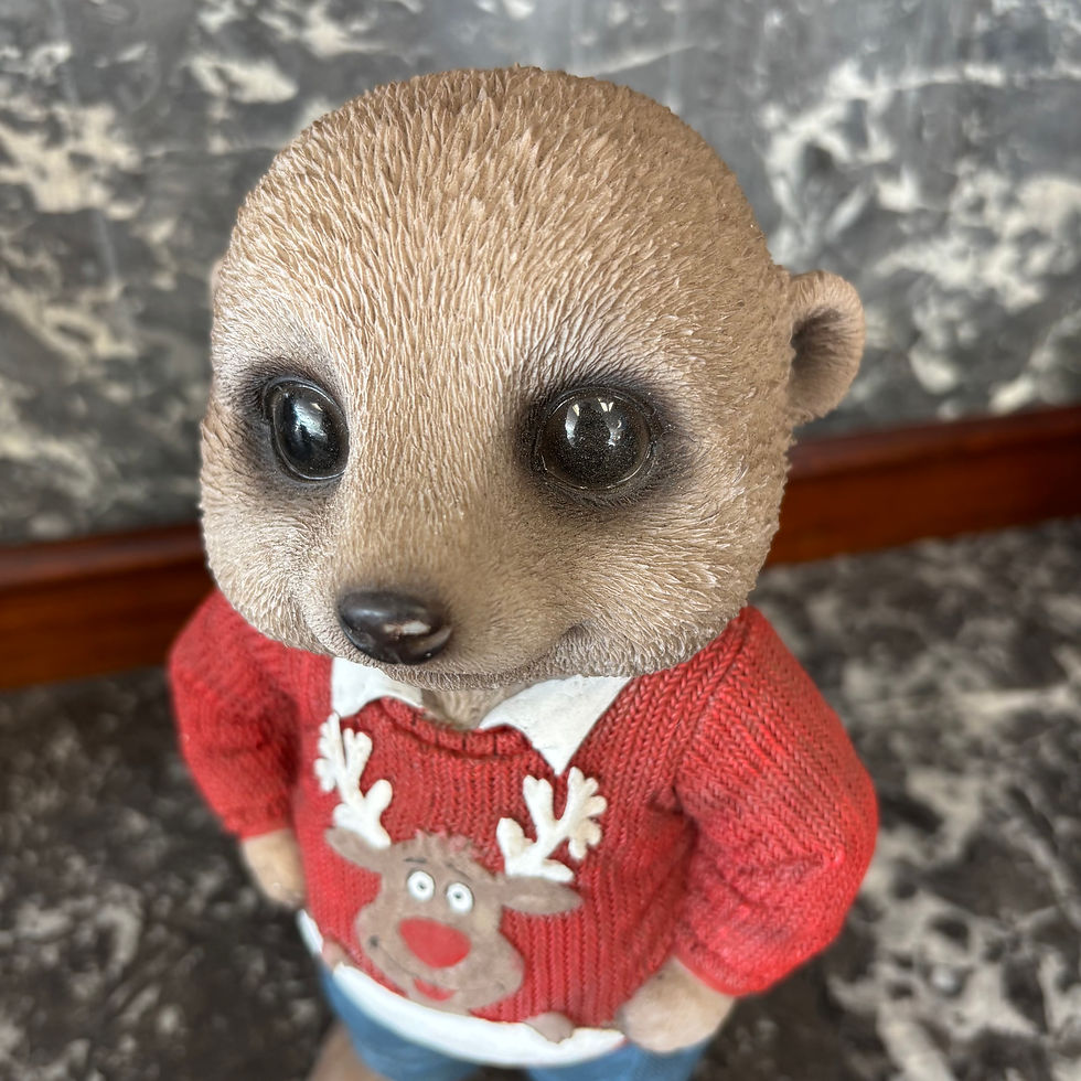 Thumbnail: New meercat "Reindeer jumper" garden ornament