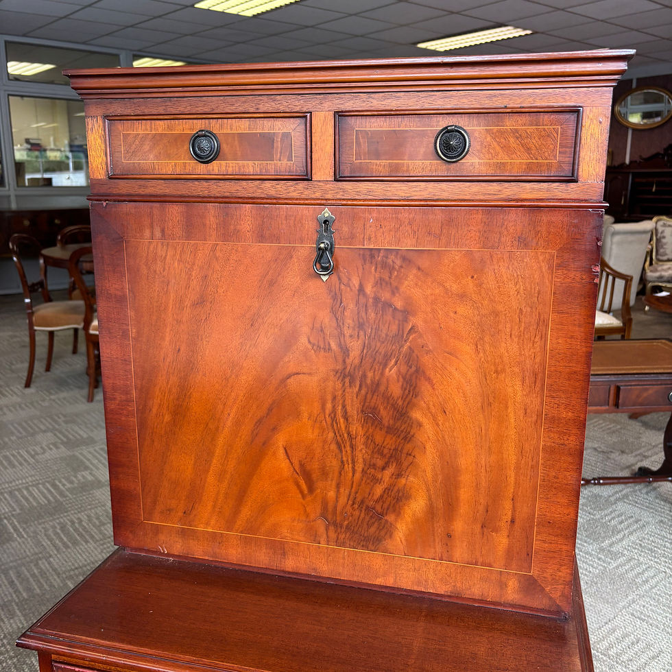 Thumbnail: Georgian style tan leather drop leaf writing bureau