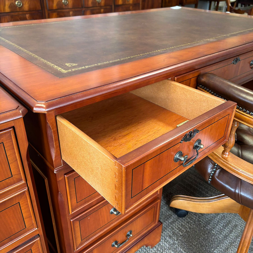 Thumbnail: Twin pedestal writing desk with a tan leather top