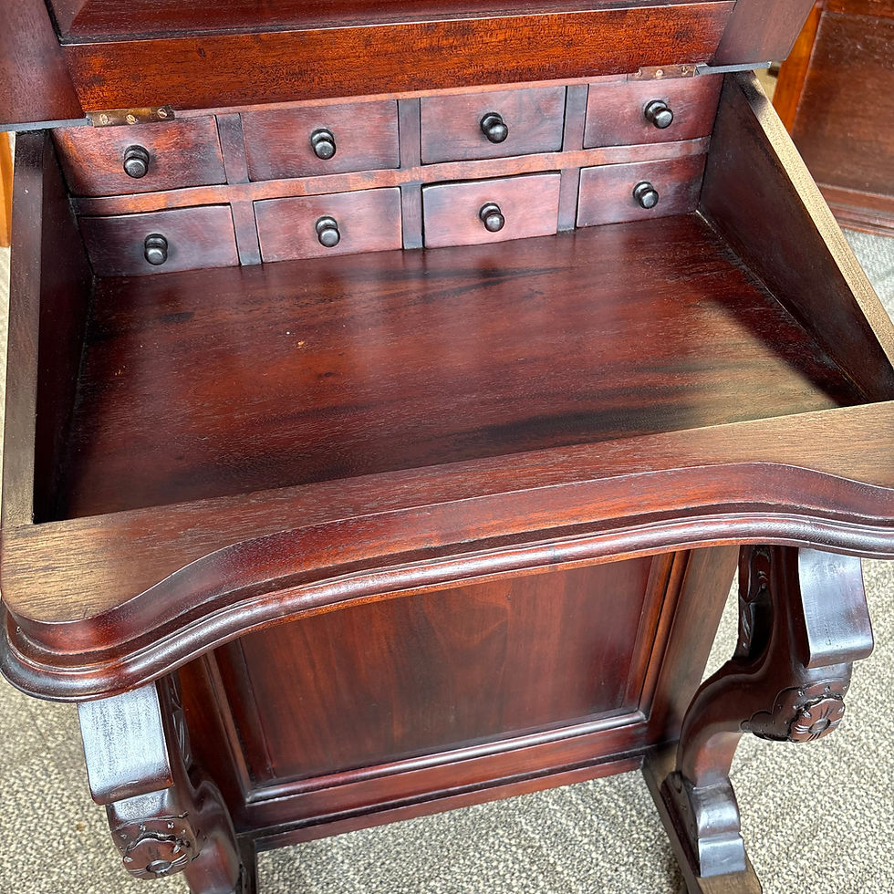 Thumbnail: Victorian-style Davenport desk, mahogany with a green leather writing slope