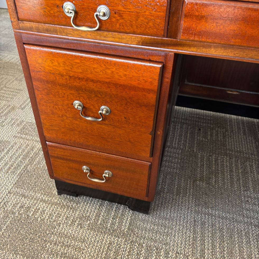 Thumbnail: Mid century green leather top pedestal writing desk