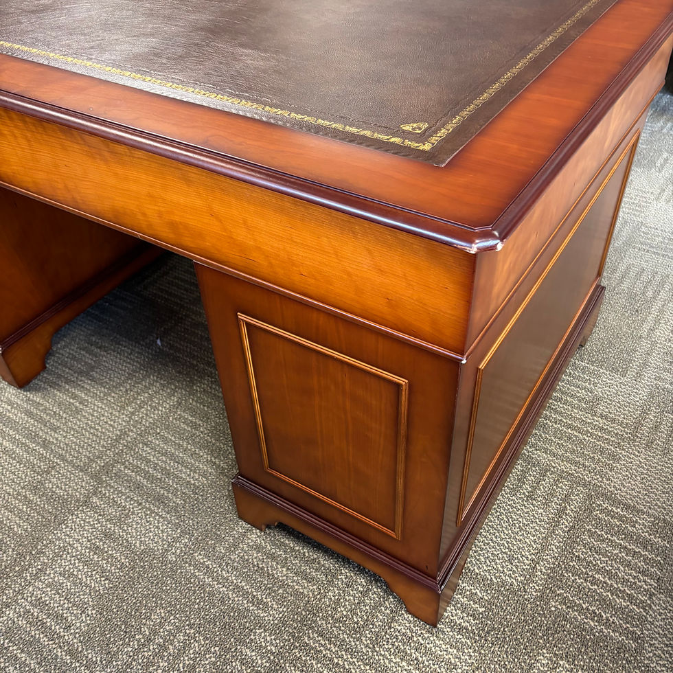 Thumbnail: Twin pedestal writing desk with a tan leather top