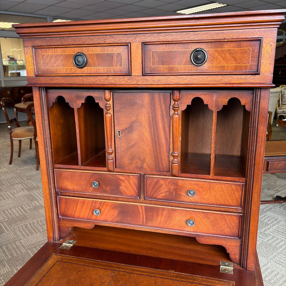 Thumbnail: Georgian style tan leather drop leaf writing bureau