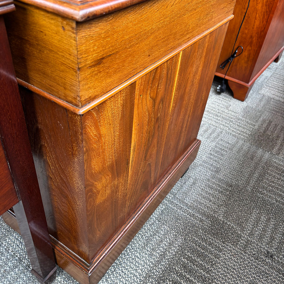 Thumbnail: Beautiful antique Dickinson pedestal writing desk with green leather top