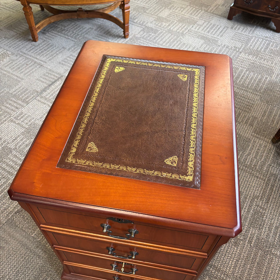 Thumbnail: Tan leather top two drawer filing cabinet