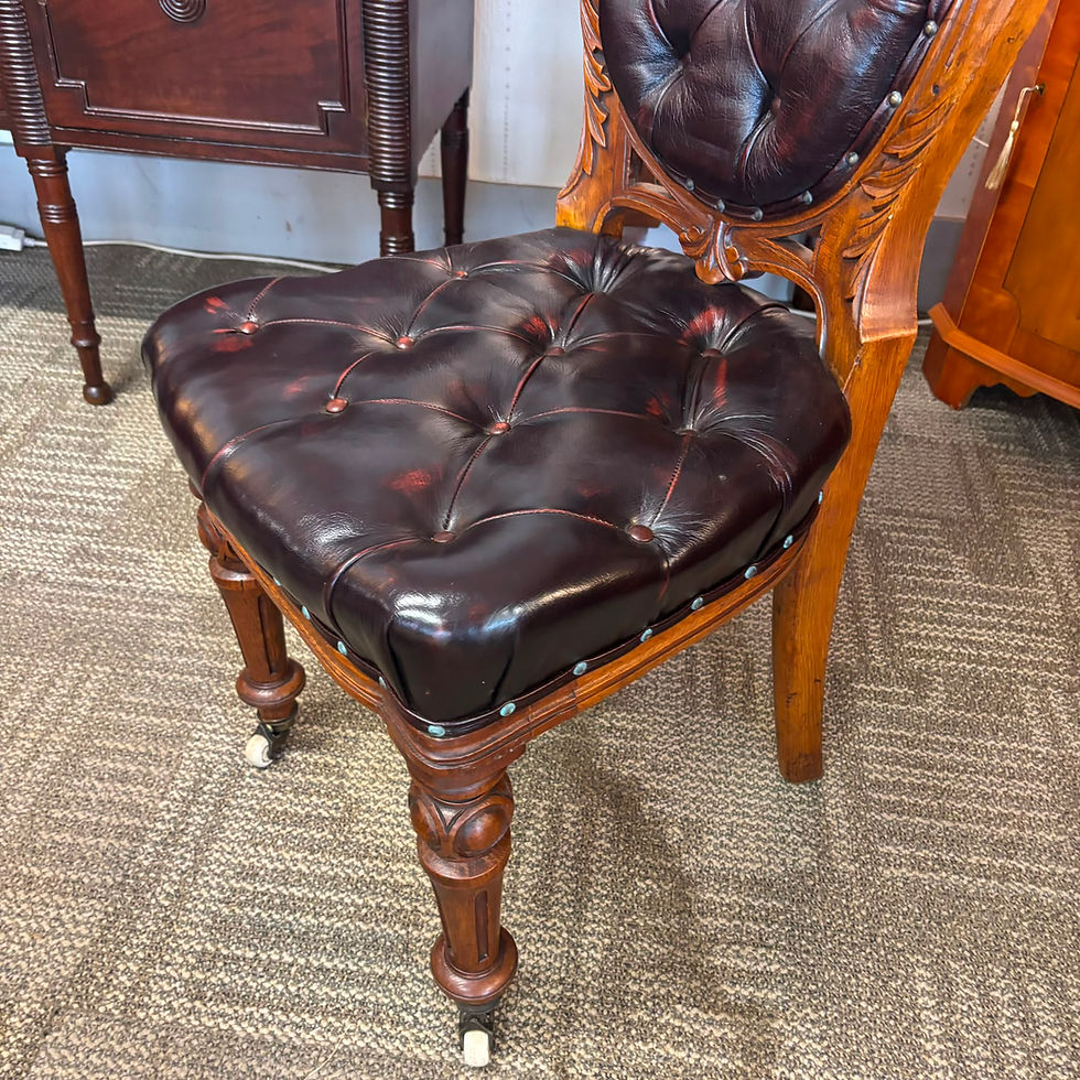 Thumbnail: Victorian oak leather buttoned back occasional chair