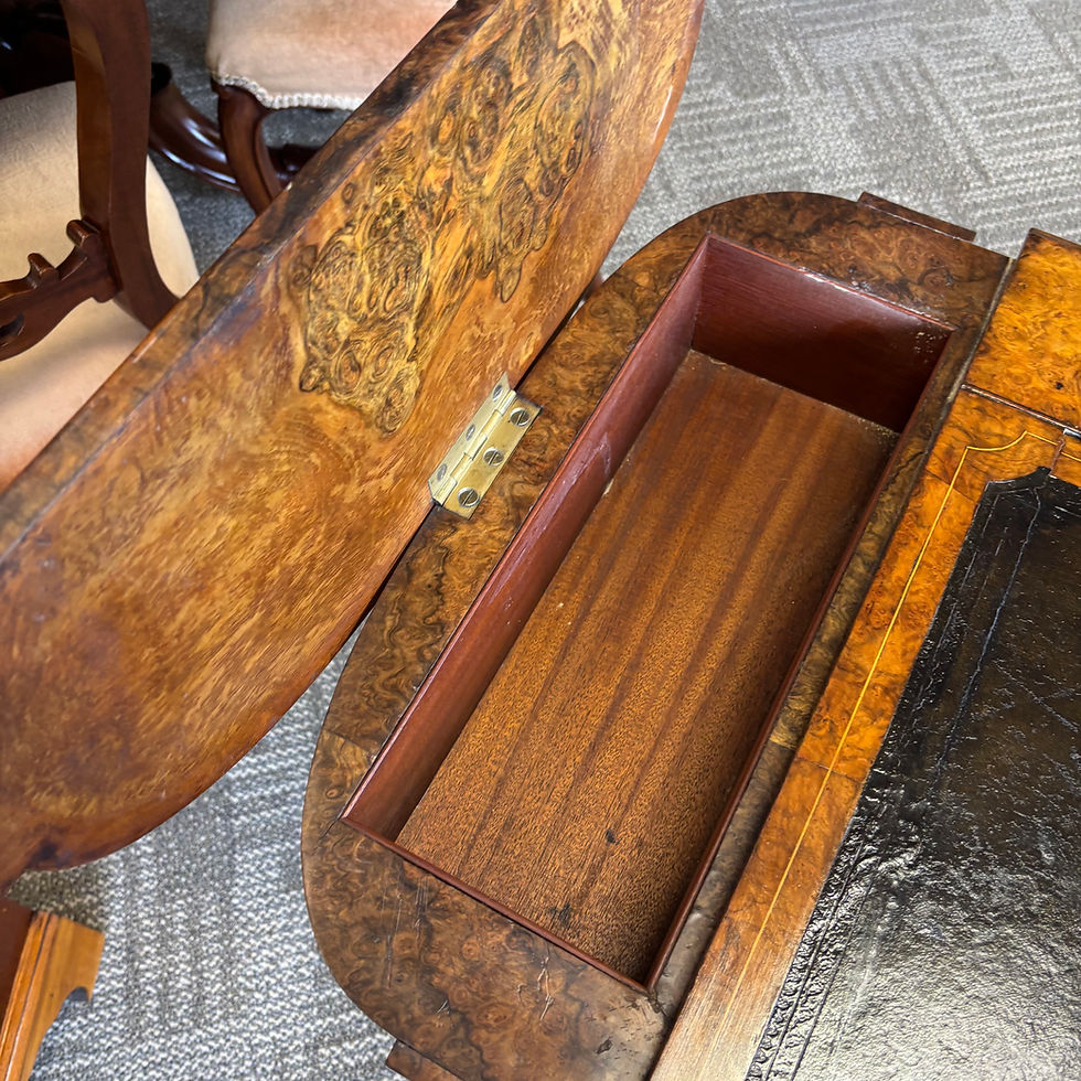 Thumbnail: Victorian inlaid burr walnut writing table, C.1860
