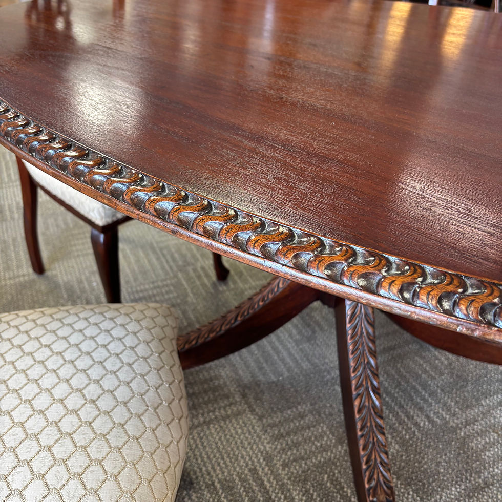 Thumbnail: Beautiful antique mahogany roped edge oval shaped dining table with 4 chairs