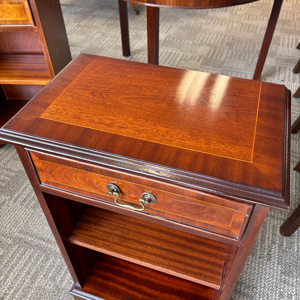 Thumbnail: Mahogany bedside cabinet / lamp table with drawer and open shelf