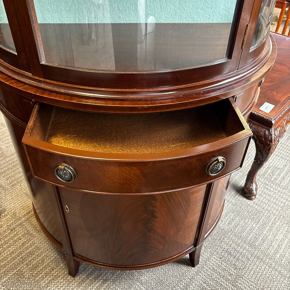 Thumbnail: Mahogany bow-front display cabinet with curved glazed top front