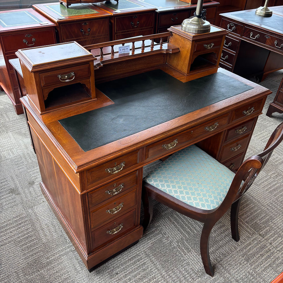 Thumbnail: Beautiful antique Dickinson pedestal writing desk with green leather top