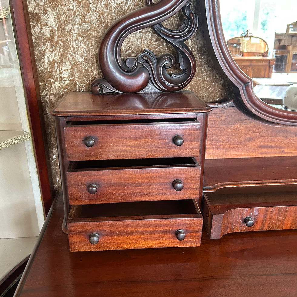 Thumbnail: Antique Victorian mahogany pedestal dressing table with an ornate swivel mirror