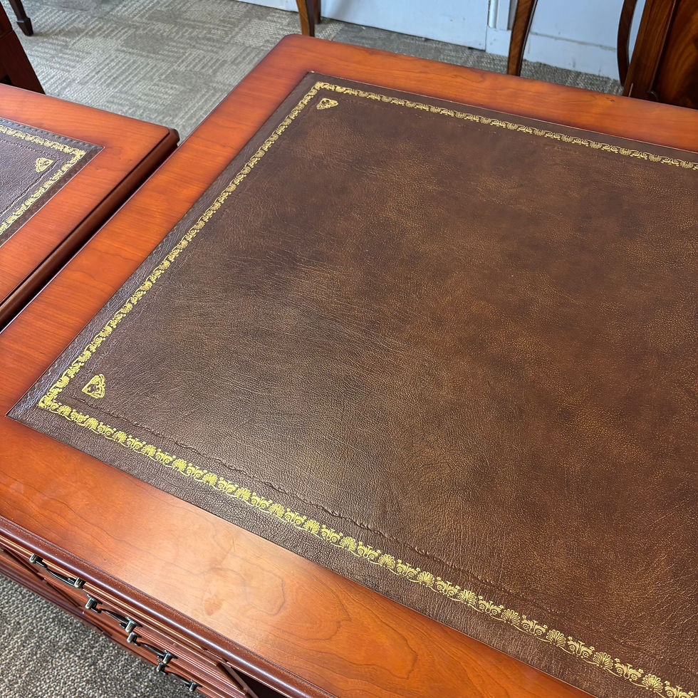 Thumbnail: Twin pedestal writing desk with a tan leather top