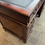 Thumbnail: Mahogany flamed green leather top twin pedestal writing desk