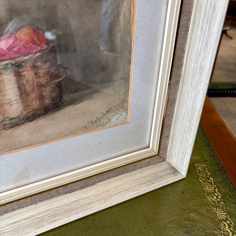 Thumbnail: Early 20th century still life watercolours, depicting a straw wrapped bottle