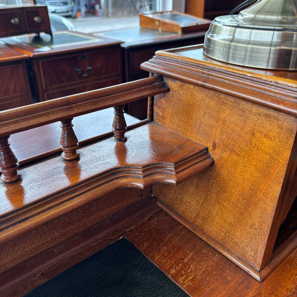 Thumbnail: Beautiful antique Dickinson pedestal writing desk with green leather top