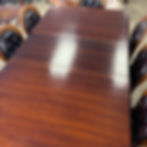 Thumbnail: Beautiful mahogany square end dining table & 8 leather button back oak chairs