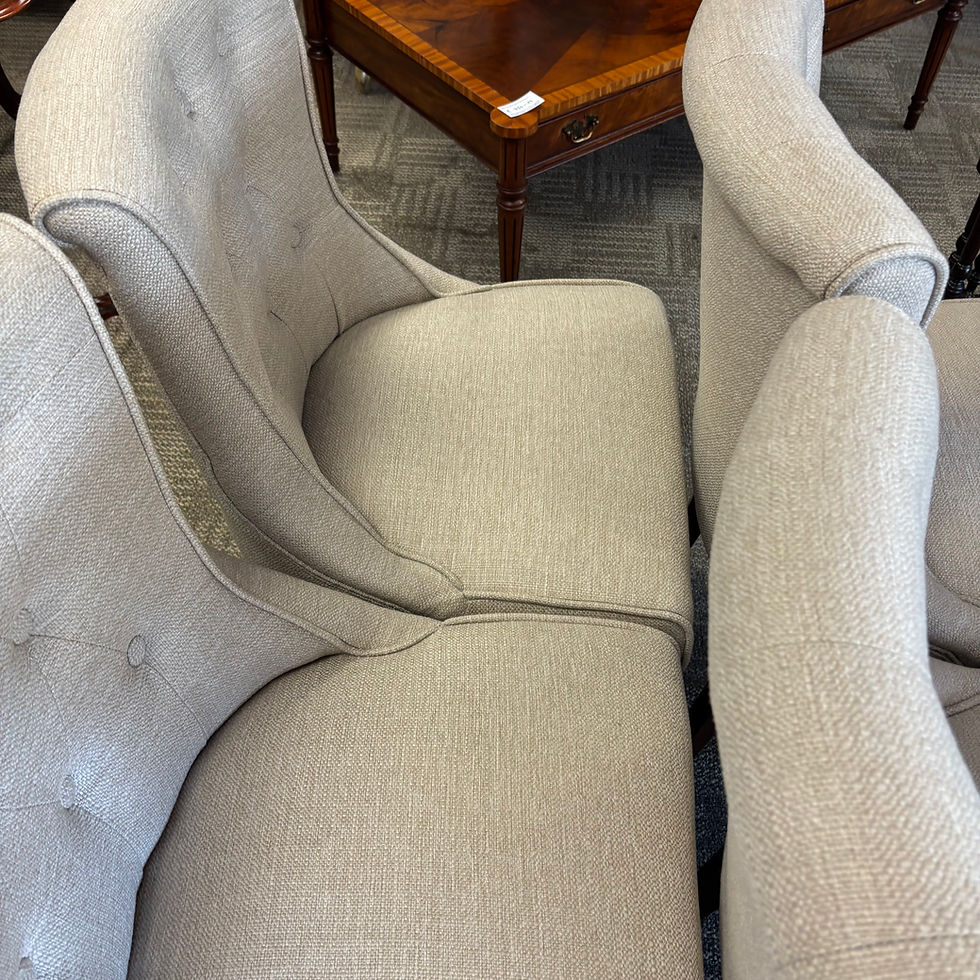 Thumbnail: Fabulous set of 6 linen buttoned high back chairs