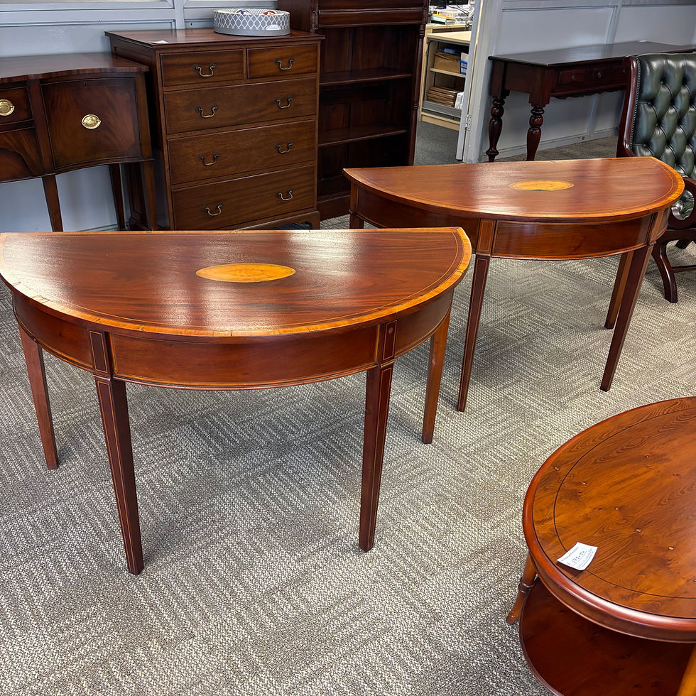 Thumbnail: Pair of George IV,  c.1820–1830, mahogany demi-lune console tables