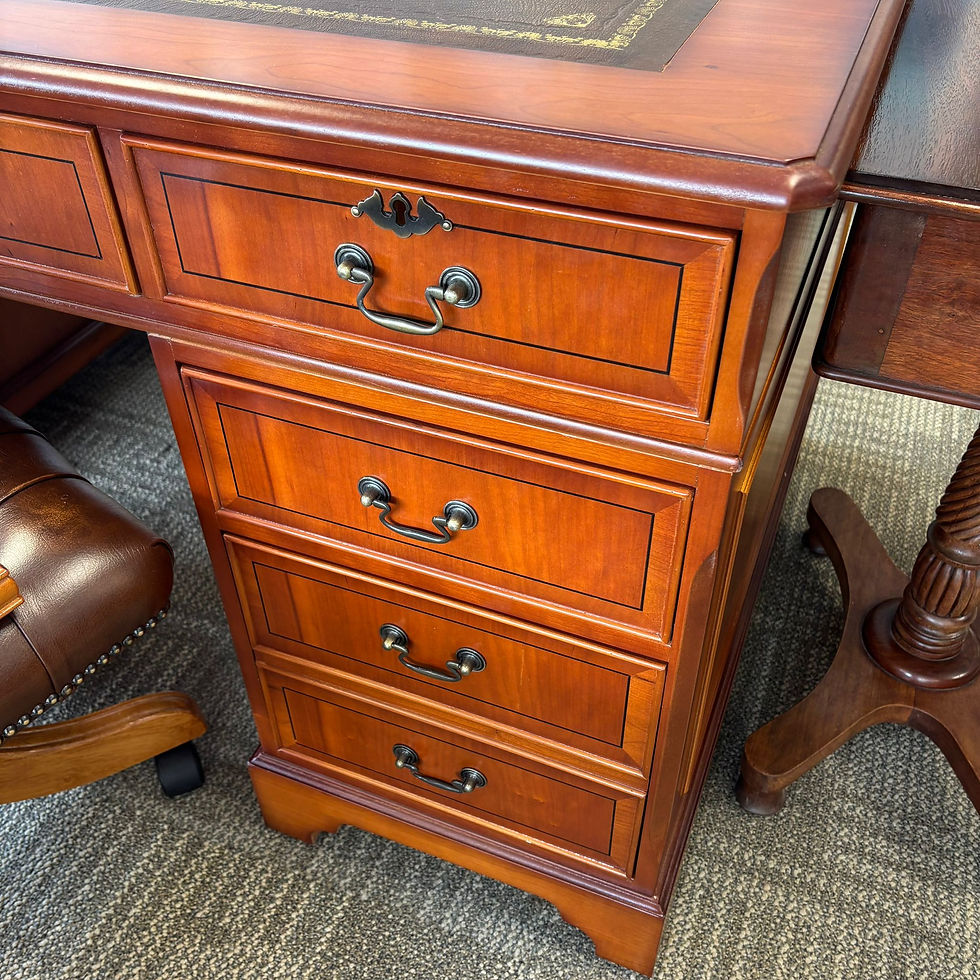 Thumbnail: Twin pedestal writing desk with a tan leather top