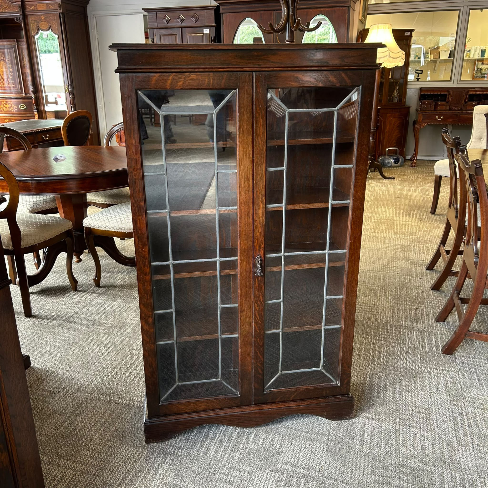 Handsome early 20th century antique oak display cabinet