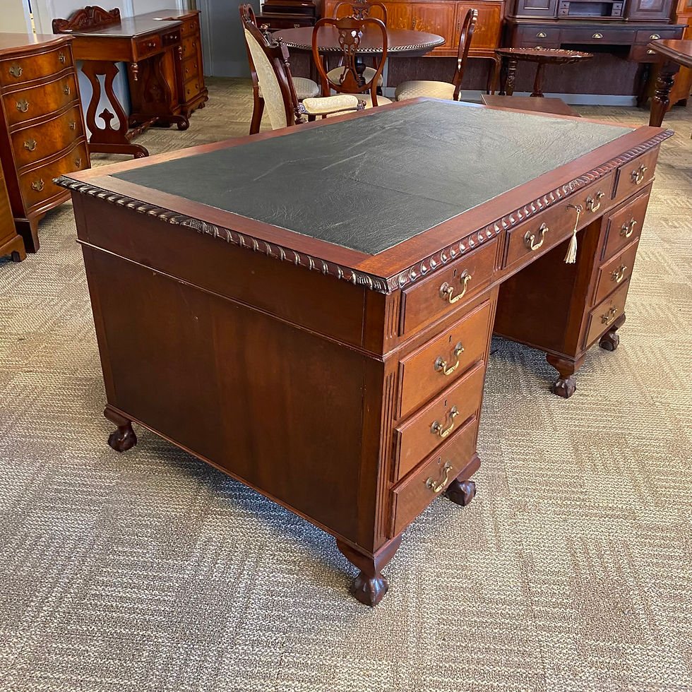 Thumbnail: 19th century mahogany pedestal writing desk with green leather top