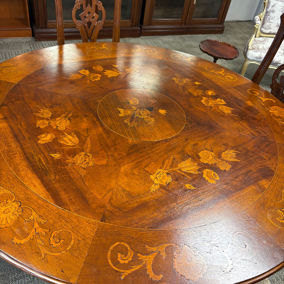 Thumbnail: Victorian quality inlaid walnut round centre table & 4 chairs