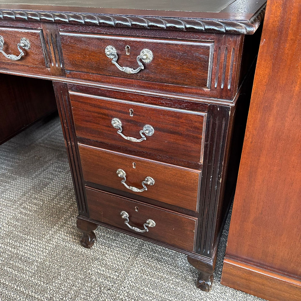 Thumbnail: 19th century mahogany roped edge pedestal writing desk with green leather top