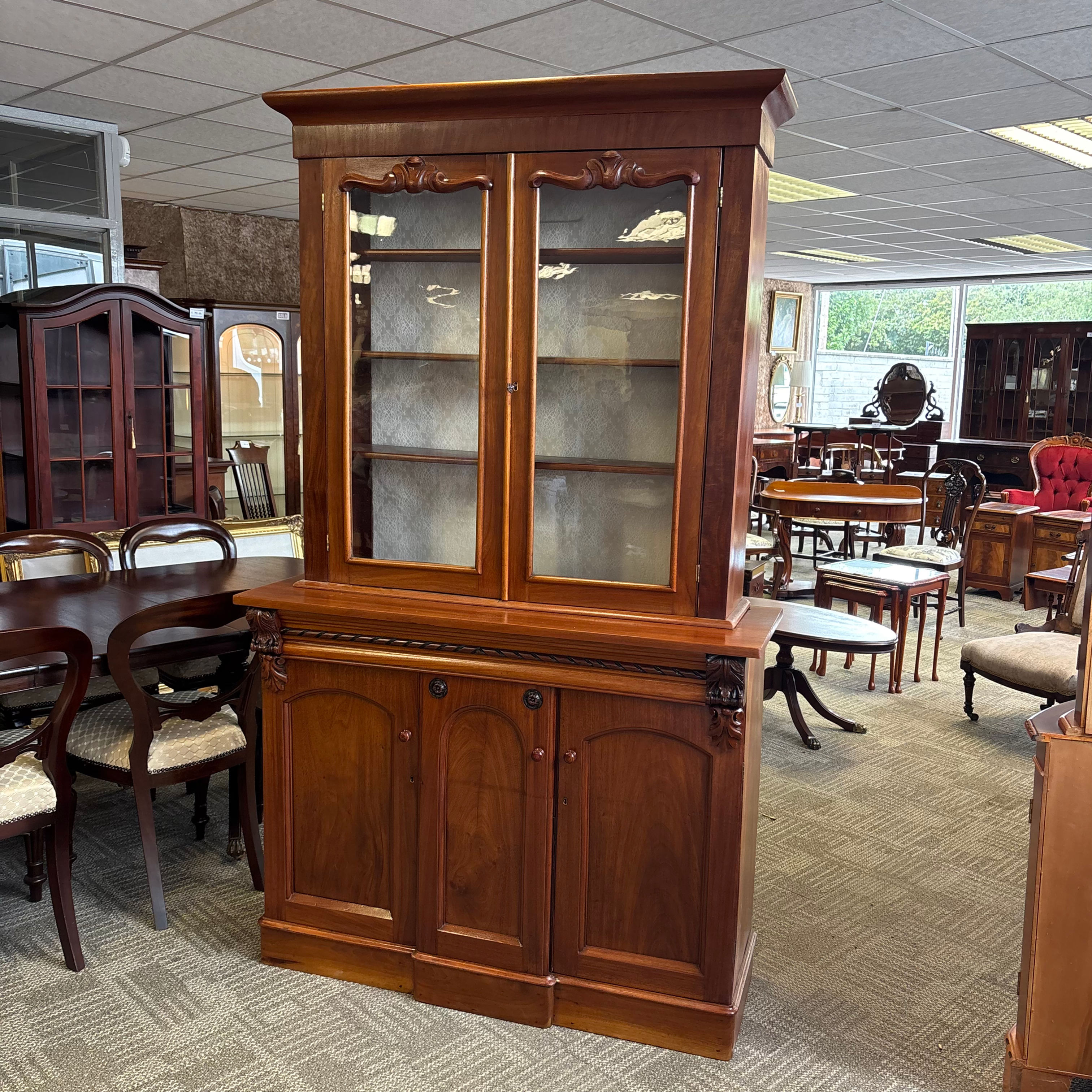 Victorian mahogany breakfront display cabinet
