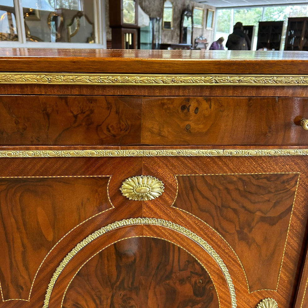 Thumbnail: Pair of French Louis XVI–style mahogany cabinets with ornate gilt detailing