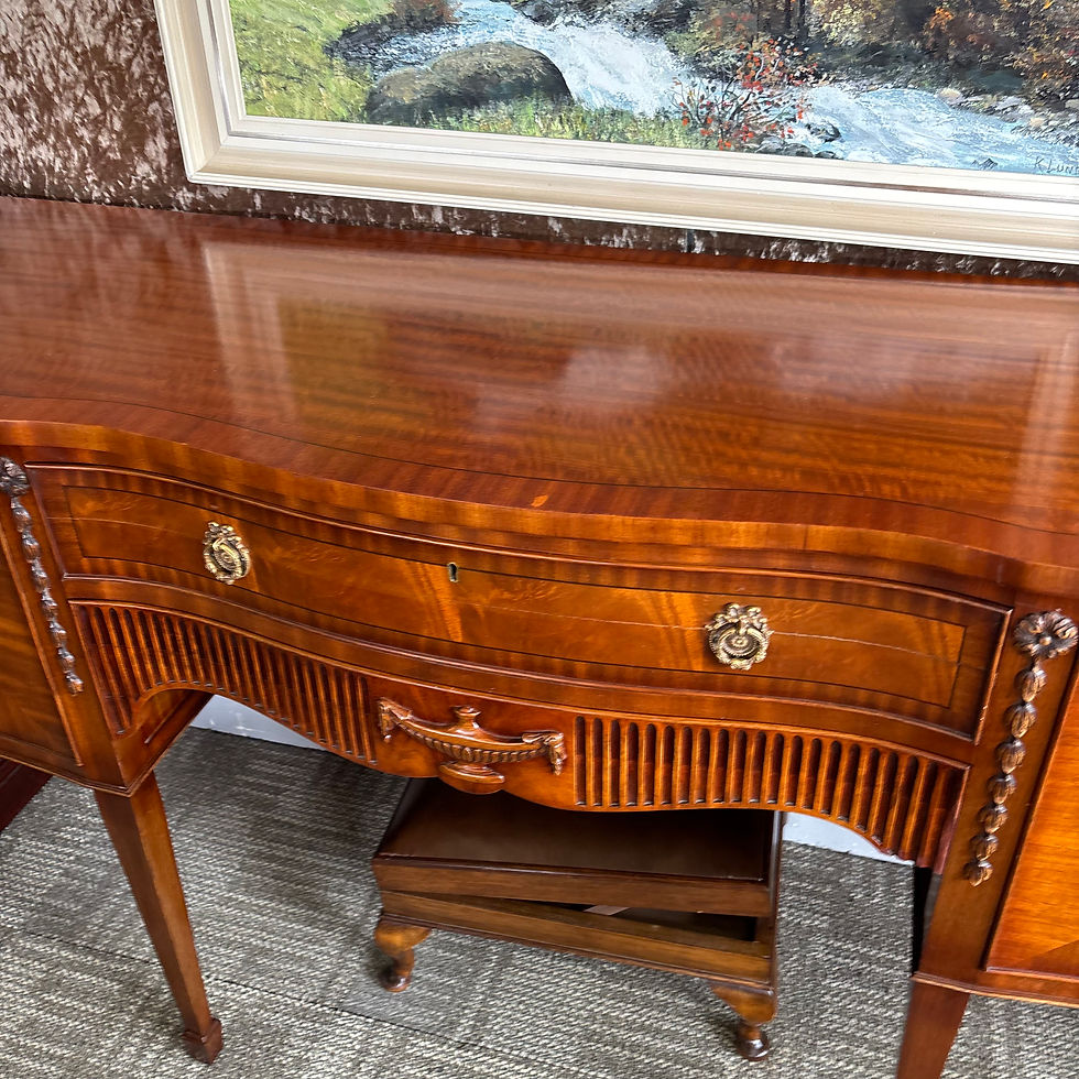 Thumbnail: Beautiful mahogany flamed serpentine  sideboard