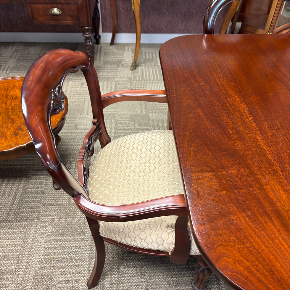Thumbnail: Beautiful mahogany d-end extendable dining table & 8 chairs