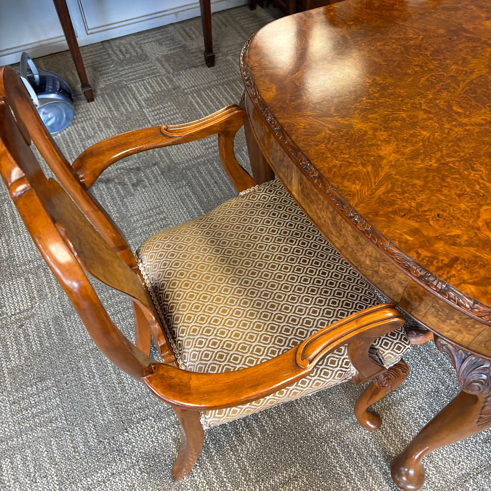 Thumbnail: Beautiful walnut dining table & 6 high back chairs