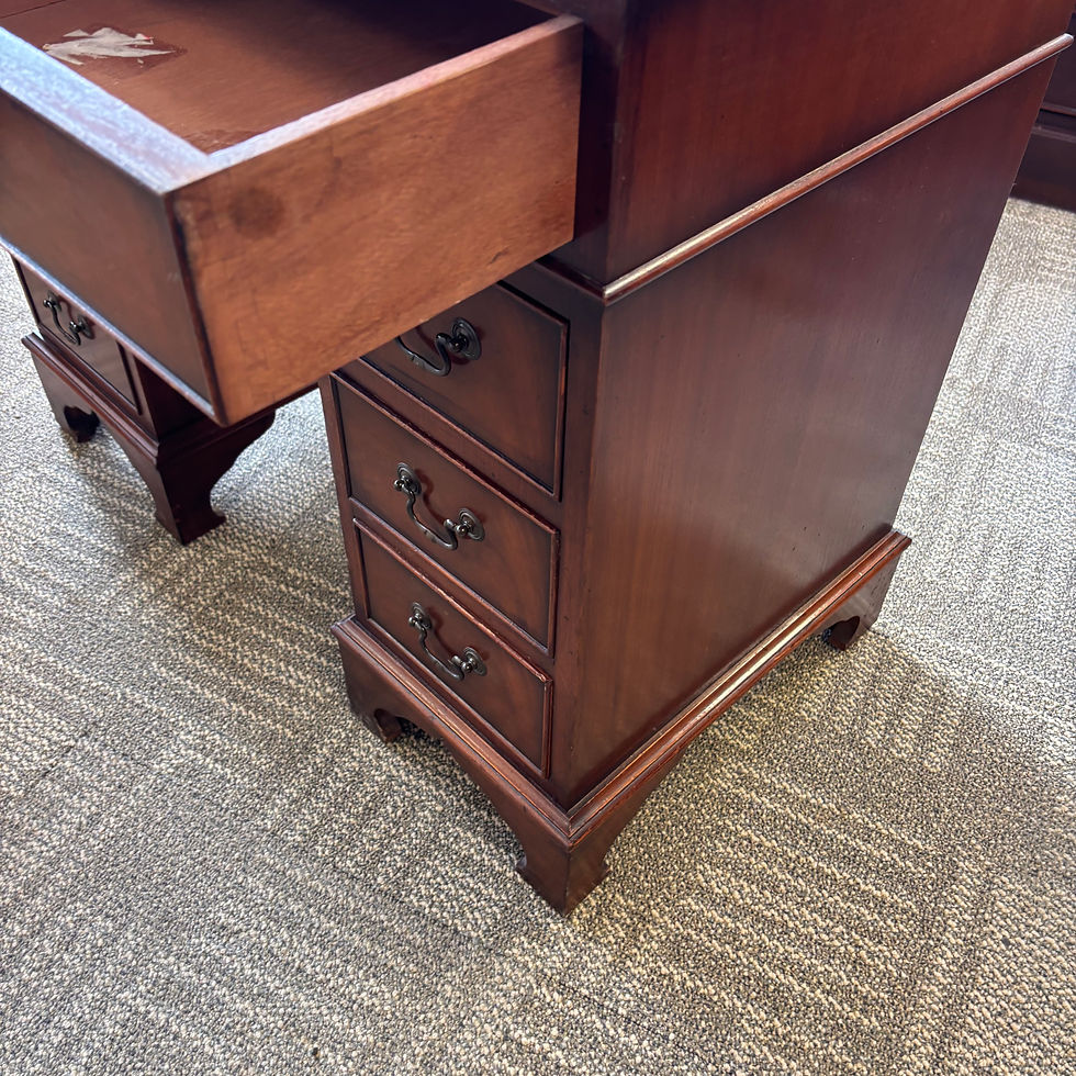 Thumbnail: Mahogany green leather top twin pedestal writing desk