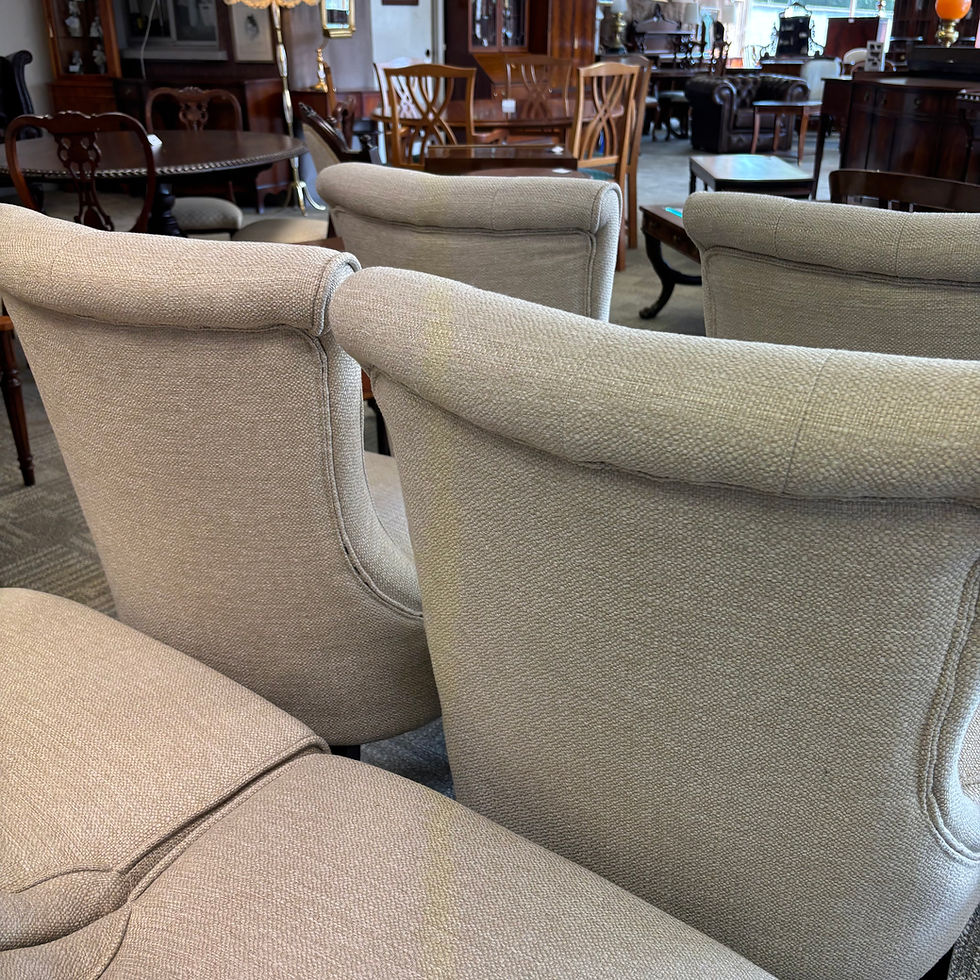 Thumbnail: Fabulous set of 6 linen buttoned high back chairs