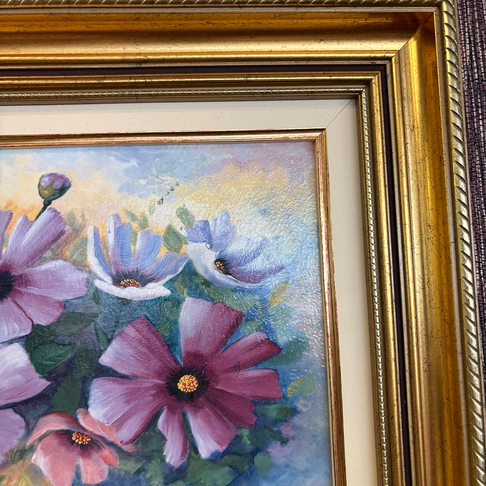 Thumbnail: Vintage flower painting, original "still life" oil on canvas in gilt frame
