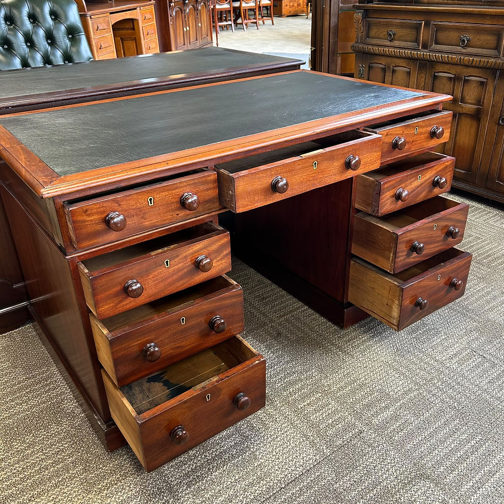 Thumbnail: Beautiful antique Victorian mahogany twin pedestal writing desk