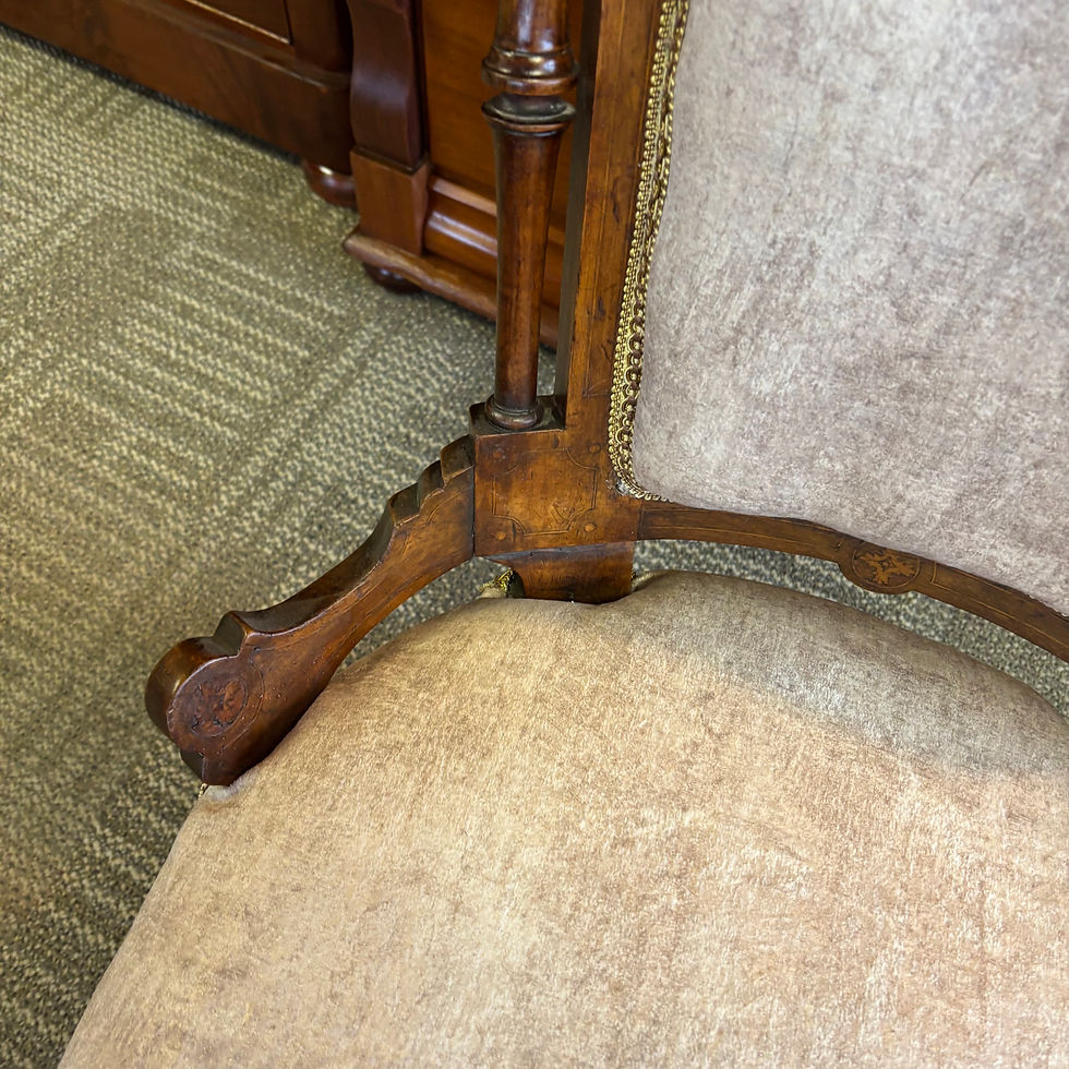 Thumbnail: Edwardian mahogany velvet Queens occasional side chair, on casters