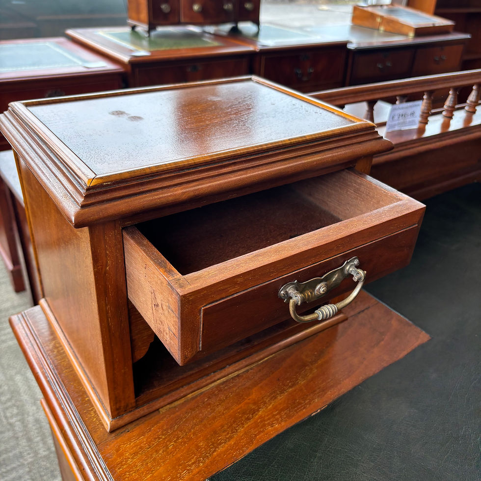 Thumbnail: Beautiful antique Dickinson pedestal writing desk with green leather top