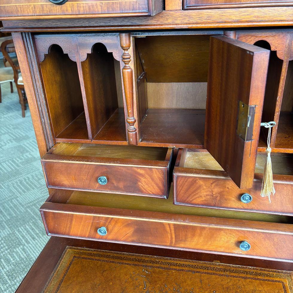 Thumbnail: Georgian style tan leather drop leaf writing bureau
