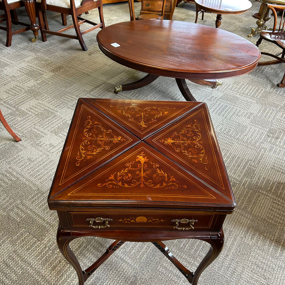 Thumbnail: Edwardian inlaid mahogany games envelope table
