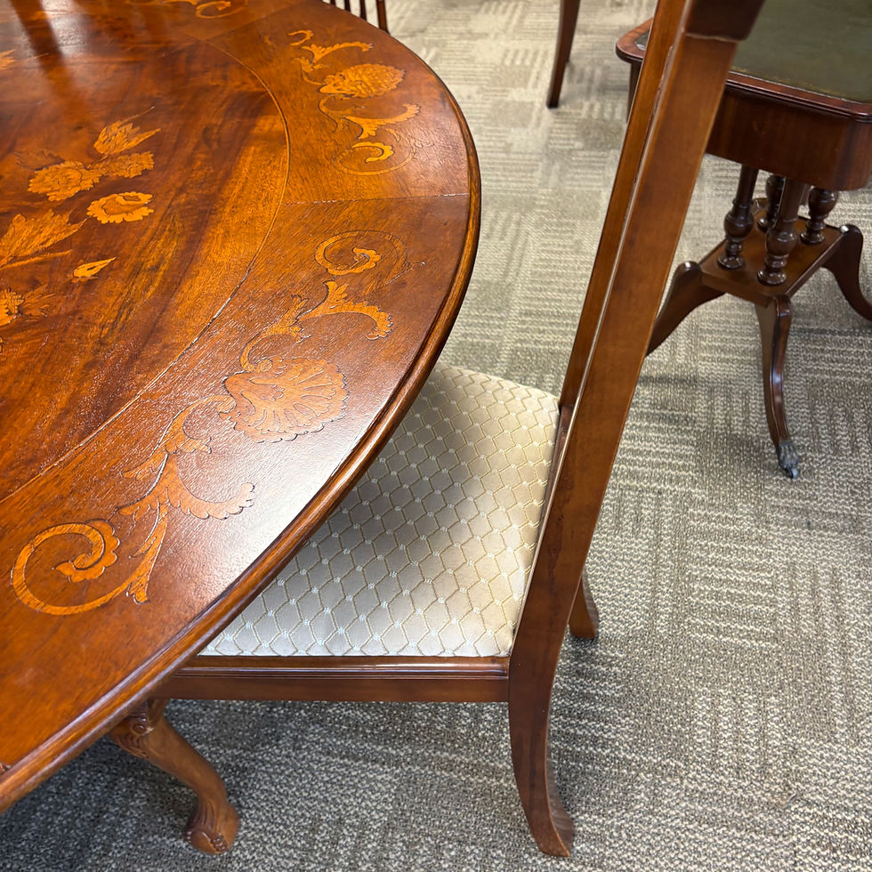 Thumbnail: Victorian quality inlaid walnut round centre table & 4 chairs