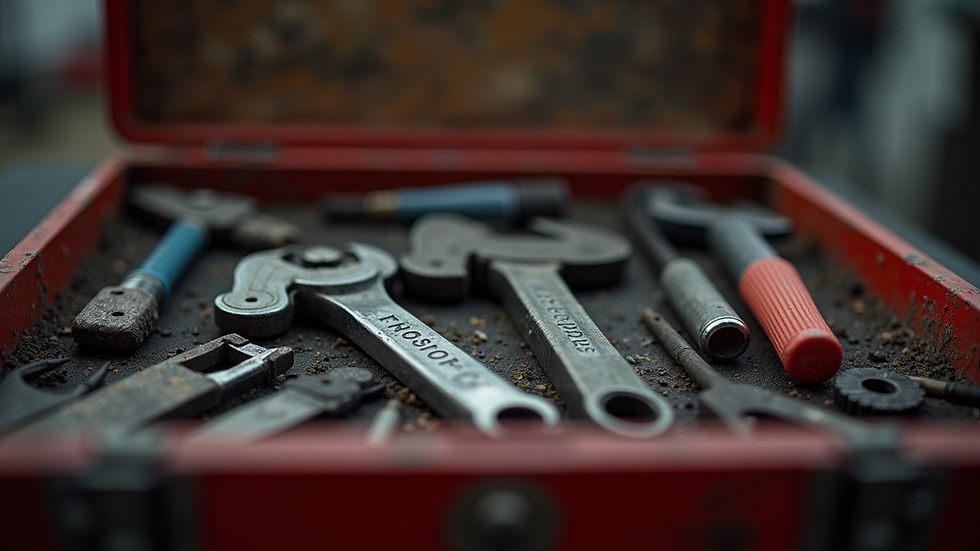 Eye-level view of a toolbox filled with various hand tools