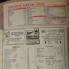A family tradition for over 50 years! The original Kreamie Kream and Rickey's menus.