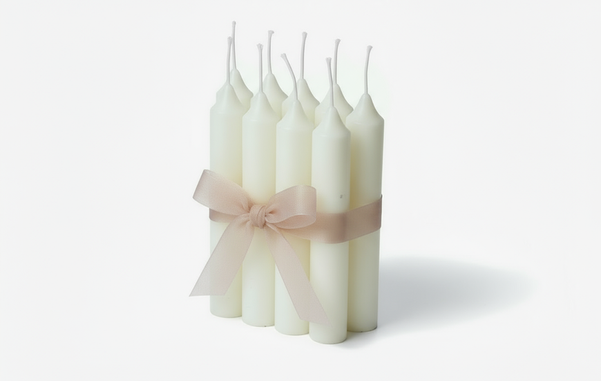 Bundle of nine taper candles in refined soy-paraffin blend, handcrafted for décor and dining